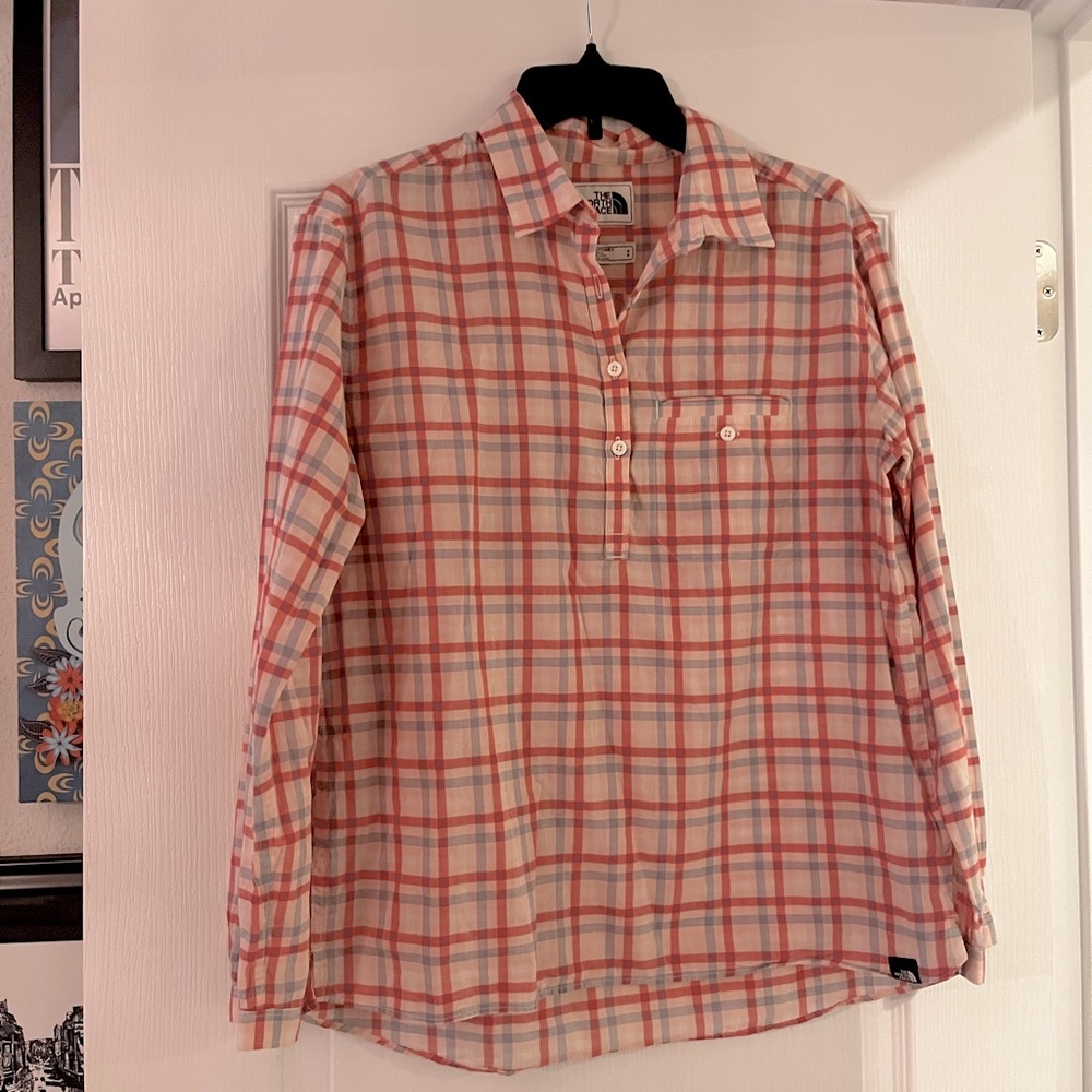 The North Face Pink Plaid Popover 100% Organic Cotton Long Sleeve Shirt